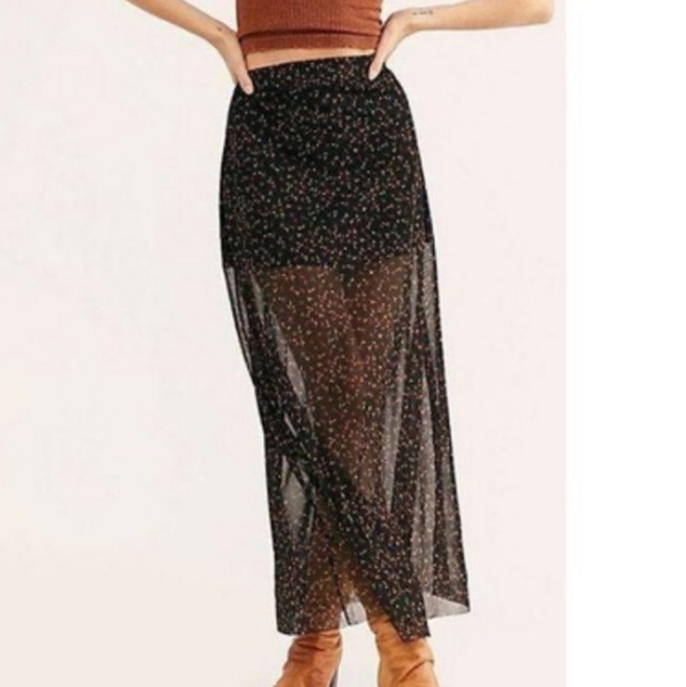 Free People Sheer Floral Maxi Dress-size small-black